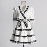French Temperament Dress 2025 Summer New V-Neck High-End Splicing Lotus Leaves Side To Show Thin Dress