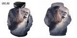 Hoodies with Cap 3D Digital Lion Print Long Full Sleeves Casual Hip Hop Counple Women Clothes Front Pocket Spring