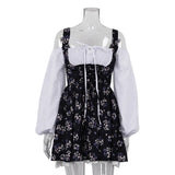Zingj Women's Spring / Summer 2024 Bubble Sleeve Strap With Breast Fake Two French Dress Floral Strap Dress-Outfit