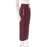 Bodycon PU Leather Zipper Split Midi Skirt- Outfit