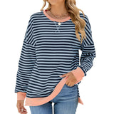 Zingj New 2024 Round Collar Stripe Splicing Split Loose Hoodie Top-Outfit