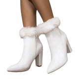 Ladies Short Boots Sharp Head Thick And High Heel Boots After Zipper Comfortable Warm Elegant Women
