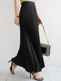 Designer Women Spring Autumn Elegant Chic Solid Pleated Skirt High Waist Luxury Fashion With Elastic Female