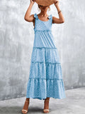 Summer Boho Maxi Dress Women Elegant Bohemian Floral Print Dress Ladies Spaghetti Strap Floor Length Dress For