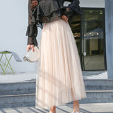 2022 Autumn Winter Vintage Tulle Skirt Women Elastic High Waist Mesh Skirts Long Pleated Tutu Skirt Female Jupe