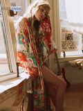 Bohemian Floral Printed Front Open Summer Women Beach Wear Wrap Dress Chiffon Tunic Sexy Sarongs Robe de Plage Pareo
