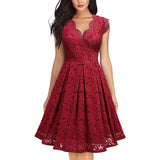 Women Party Dress Vintage V Neck Sleeveless Dress Lace Elegant Ladies Dresses with High Quality Lace (Size S on