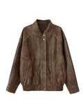 Faux Leather Zipper Over-shirt Jacket-Outfit