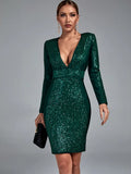 Green Bandage Dress Women Long Sleeve Bodycon Dress Evening Party Elegant Sexy Midi Club Outfits 2022 Autumn