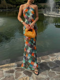Summer New Women's Print Sleeveless Hanging Neck Dress Fashion Temperament Elegant Sexy
