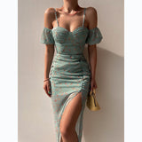 Zingj And Summer 2023 New Flower Print Wrapped Chest Irregular Sling Dress