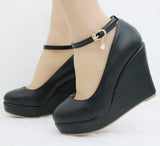 Bottom Heel Single Shoe With White Round Head Waterproof Table Slope Heel Wedding Shoes Pine