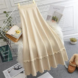 Ruffle Skirt Korean Autumn Winter Long A-Line Skirt Women Black 2021 New Elastic High Waist Wool Warm Midi Pleated