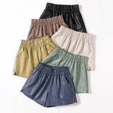Elastic High Waist Wide Leg Biker Shorts Autumn PU Leather Shorts Women Plus Size Femme Casual Ladies Shorts