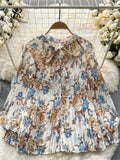 Korean Print Chiffon Shirt Bow Neck Long Sleeves Loose Leopard Top Casual Paisley Vintage Floral Blouse Spring