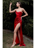 Summer Prom Dress Women'S Sling Sleeveless Solid Color Dress One Word Neck Slim Fit Open Back Slit Red Sexy