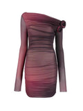Yujie Style Dress Spring 2025 New Sexy Hottie Fashion Shoulder Brae Folding Short Dress