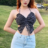 Zingj Summer New Women's Hot Girl Pleated Do Old Butterfly Modeling Tie Hanging Neck Small Vest-Outfit