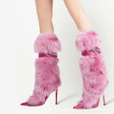 Haired Boots 2025 Autumn/Winter Tip Fine And Warm Cowhide Fox Hair Fine High