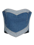 Sexy Babes Denim Top 2025 Summer New Retro Water Wash Love Splicing Body Repair Bra Vest