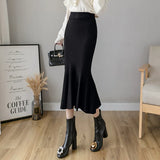 Zingj And Winter Elastic Slim Knitted Half-Body Skirt Medium-Long Korean Version High-Waisted Thin Fish Tail Buttocks A-Shaped