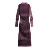 Women's Clothing 2025 Spring New Printing Mesh Collar Long Sleeve Folded Long