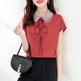 Female 2025 Summer New Short-Sleeved Fashion Doll Collar High-End Temperament Mulberry Silk Jacket