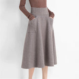 Waist Women Winter Wool Knitting Long Skirts Faldas Jupe Femme Saia Korean Office Ladies Vintage Black Skirt With