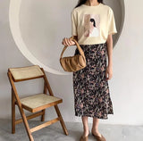 Sweet Floral Printing Midi Skirts High Waist Skirts Woman faldas saia Female