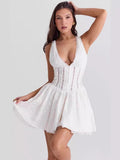 Summer New High-End Sexy Perspective Hollow Sleeveless Dress High Waist Repair V-Neck A Dress