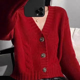 Zingj Soft Waxy Cardigan Female 2024 Autumn And Winter New V Collar Solid Color Casual Loose Fashion Twist Sweater Coat Female-Outfit