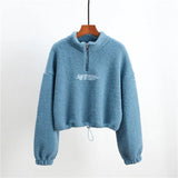 Women Solid Jacket Thick Short Hoodies Sweatshirt Kangaroo Long Sleeve Sweatshirt Warm Soft Full Coat Mulheres sweetshirts
