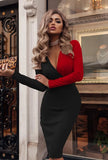 V Neck Dress Women Long Sleeve Print Skinny Wrap Bodycon Party Dress Spring Autumn Sexy Slim Office Ladies Dresses