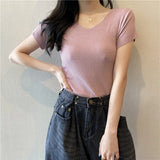 Summer Short Sleeve Korean Style Sweater V-Neck Knitted Pullover Women Sweaters Basic Thin Tops Pull Femme Jumper