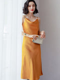 Summer Satin Dress 2022 Strapless Spaghetti Strap Long Backless Dresses Party Casual Basic Maxi Dress Women