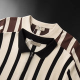 Summer Short-Sleeved Men's Korean Version Of Retro Striped Personality Zipper Half-Sleeved Knitted Shirt Casual T-Shirt Man's