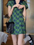 Short Sleeve Sexy Mini Pleated Dress Summer Women Fashion V-neck Preppy Style Streetwear Outfits Lattice Y2K Party