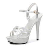 Hot! Women Summer Sandals Patent Leather Platform Sandals High-heeled Shoes 15cm Fashion Shows Thin Heels Plus-size pumps