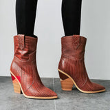 Faux Leather Cowboy Ankle Boots for Women Wedge High Heel Boots Snake Print Western Cowgirl Boots Silver Gold White