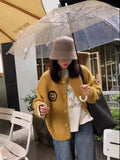 Zingj And Winter 2024 New Design Sense Double-Sided Smiley Face Sweater Cardigan Female Embroidery Round Collar Korean Fashion Versatile Coat-Outfit