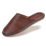 Leather Home Slippers for Men Winter Warm Plush Slippers Bedroom Genuine Leather Unisex Men/women House Indoor