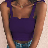Autumn Tube 2020 New Crop top Women Bow Tie Strap Ruched tank Top Lettuce Edge Elastic Camis 17