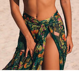 New Bikini Set Beach Skirt Tunics for Beach Long Leaves Print Bikini Cover up Robe de Plage Sarong Beach Swimsuit