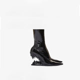 Metal High-Heeling Hollow Tusk Giant Tooth Tiger Tooth Alien And Knitted Elastic Short Boots Socks Women's