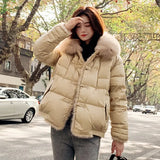 Women Coat 90% Duck Down Jacket Real Fox Fur Collar Hooded Jacket Elegant Female Thick Warm Button Duck Down