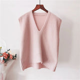 Solid Color V-neck Sweater Vest Women Loose Sleeveless Simple Commuter Undecorated Knitted Sweater Vest Femal