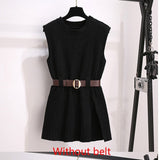 2021 Women Fashion With Ribbed Trim Cable-knit Long Sweater Vest Vintage High Neck White Oversize Female Waistcoat