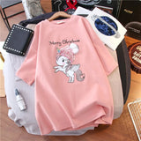 100% cotton cartoon printed short sleeve T-shirt women loose tops Summer streetwear O-neck sweet girls tee shirt