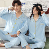 Cotton Couple Pajamas Set Homesuit Autumn Winter Simple Solid Lapel Long Sleeve Men And Women Nightwear Lovers
