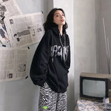 Black Gothic Hoodies Harajuku Oversized Streetwear Women Punk Autumn Thick Sweatshirt Y2k Casual Retro Pullover